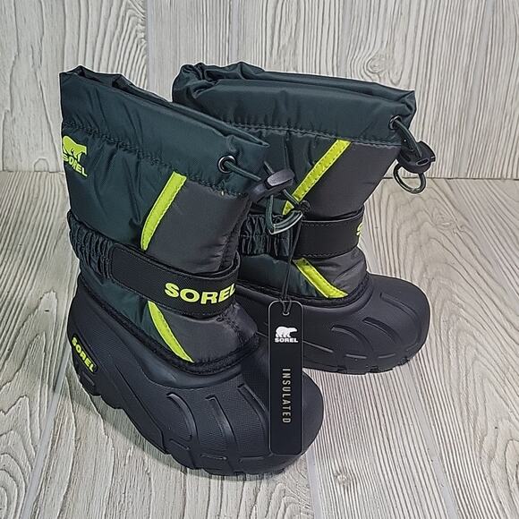 Sorel Flurry Waterproof Insulated Snow Boot Spruce Green Kids Toddler Size 8 NEW - Picture 2 of 12